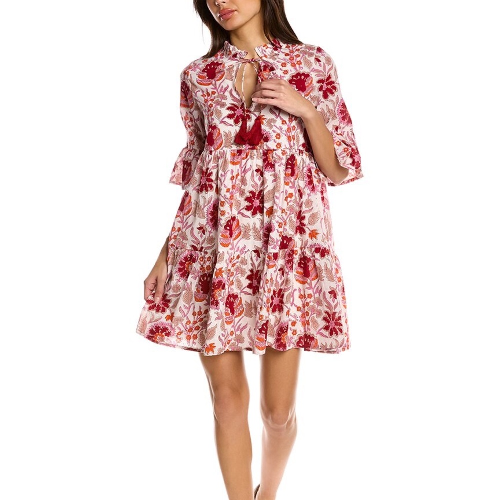 NWT Jude Connally India Maria block print dress ruffle tassel large